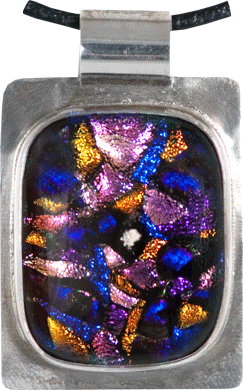 multi color Dichroic Glass Sterling Rectangle- Lock of Hair & Cremains