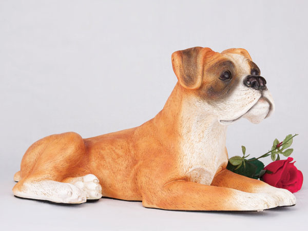 Boxer with Ears Down, Fawn & White figurine urn 