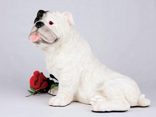 White bulldog figurine cremation urn