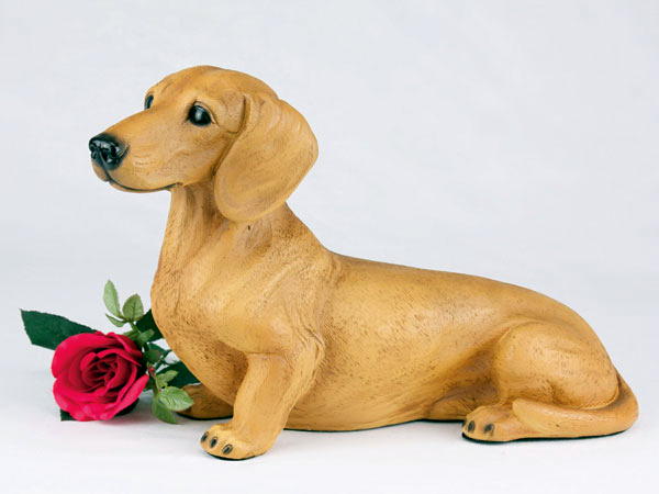 red dachshund figurine urn