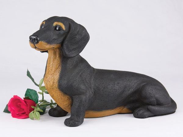 Black and tan dachshund dog cremation urn