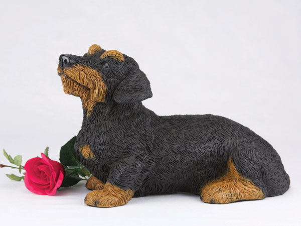 Black and tan wirehaired dachshund urn