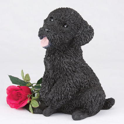 Black miniature poodle cremation figurine urn