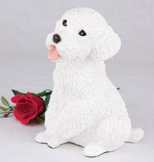 Miniature white poodle cremation urn