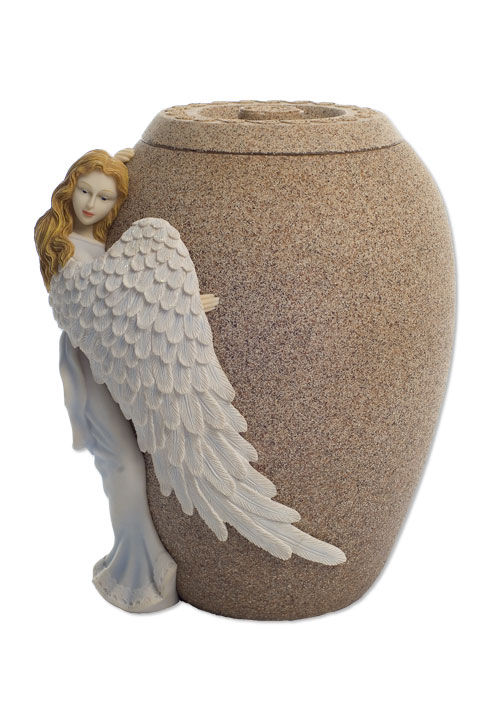 angel embrace cremation urn urns memorial wings sandstone painted angels poly stone keepsakesandmemorials