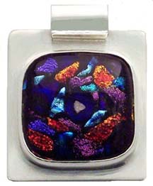 Dichroic Glass Square shaped Lock of Hair and cremation pendants 