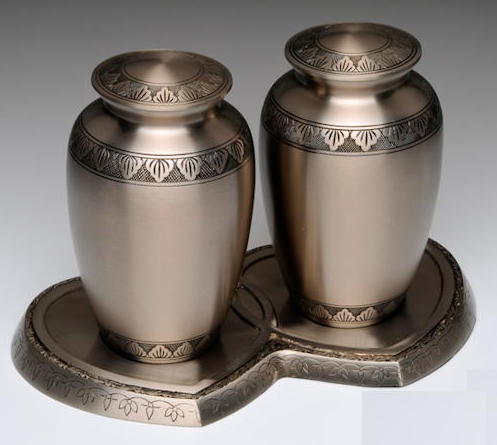 pewter companion urns with heart shaped base