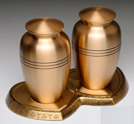 Classic brass companion urns heart shaped base
