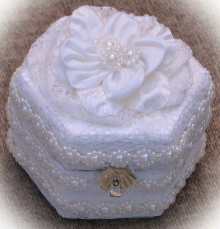Bridal Keepsake Boxes Handmade Wedding Albums Lace and Pearl ring box