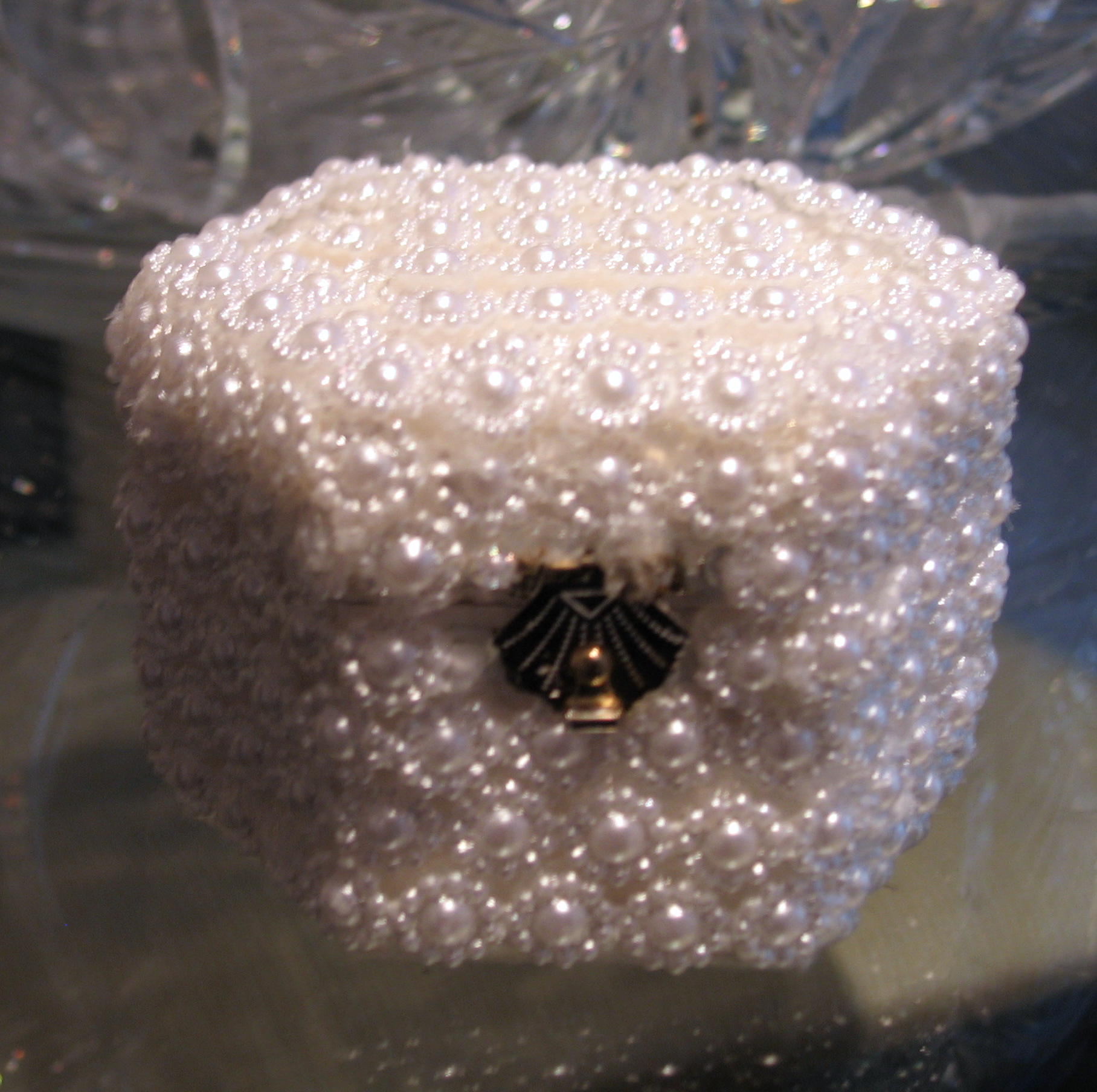 White beaded octagon shaped ring box