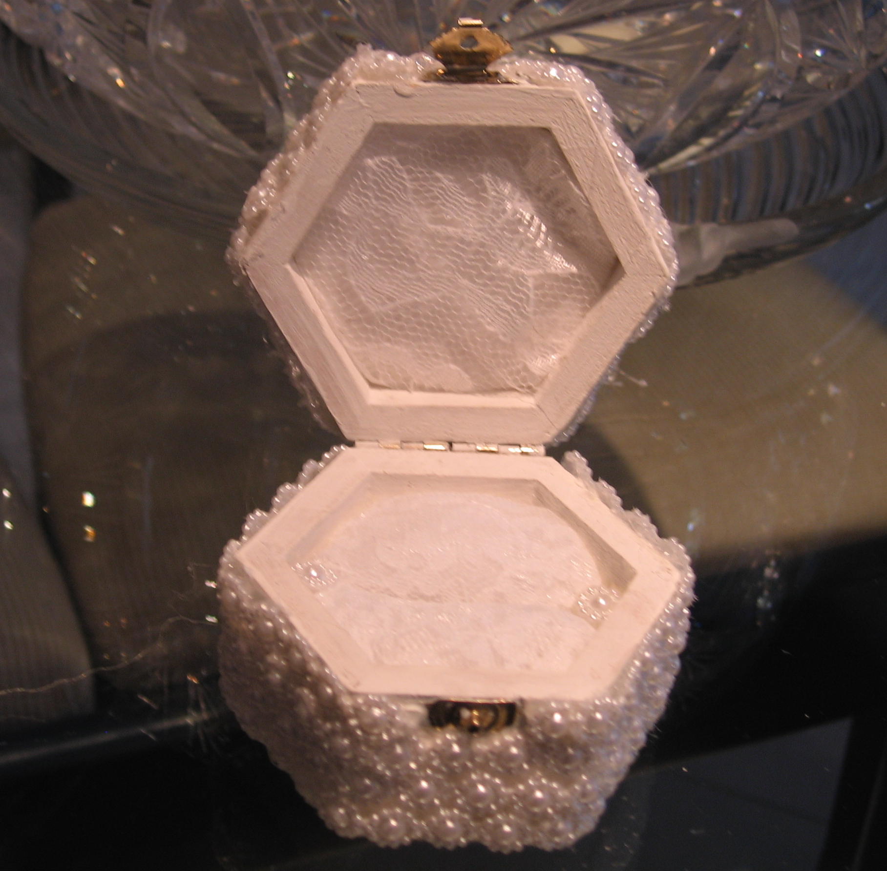 beaded ring box shown open