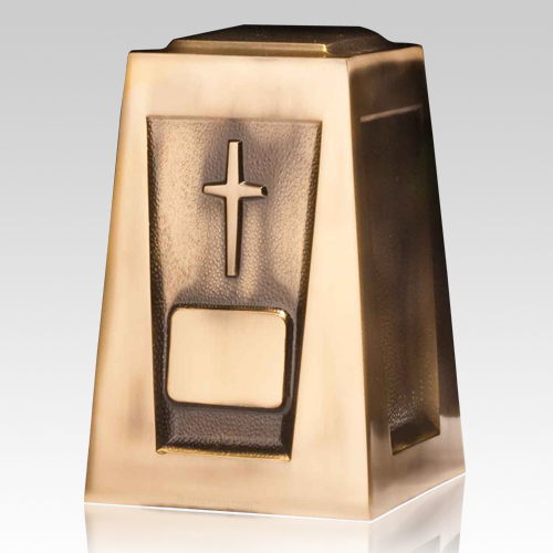 Urn handcrafted in an antique bronze with cross 