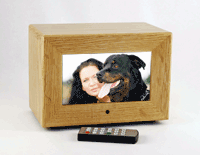 oak wood digital frame and urn combination