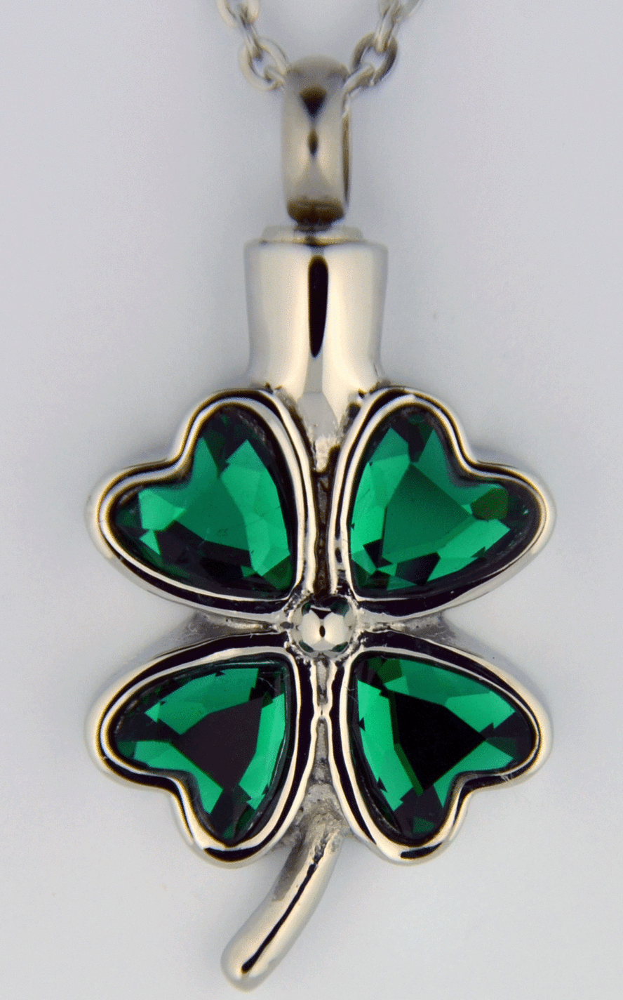 Green Four Leaf Clover Cremation Jewelry Urn and Necklace