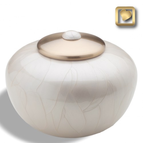 white pearl round shape cremation urn
