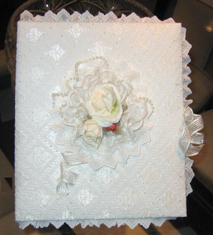 Victorian style wedding album in Ivory lace