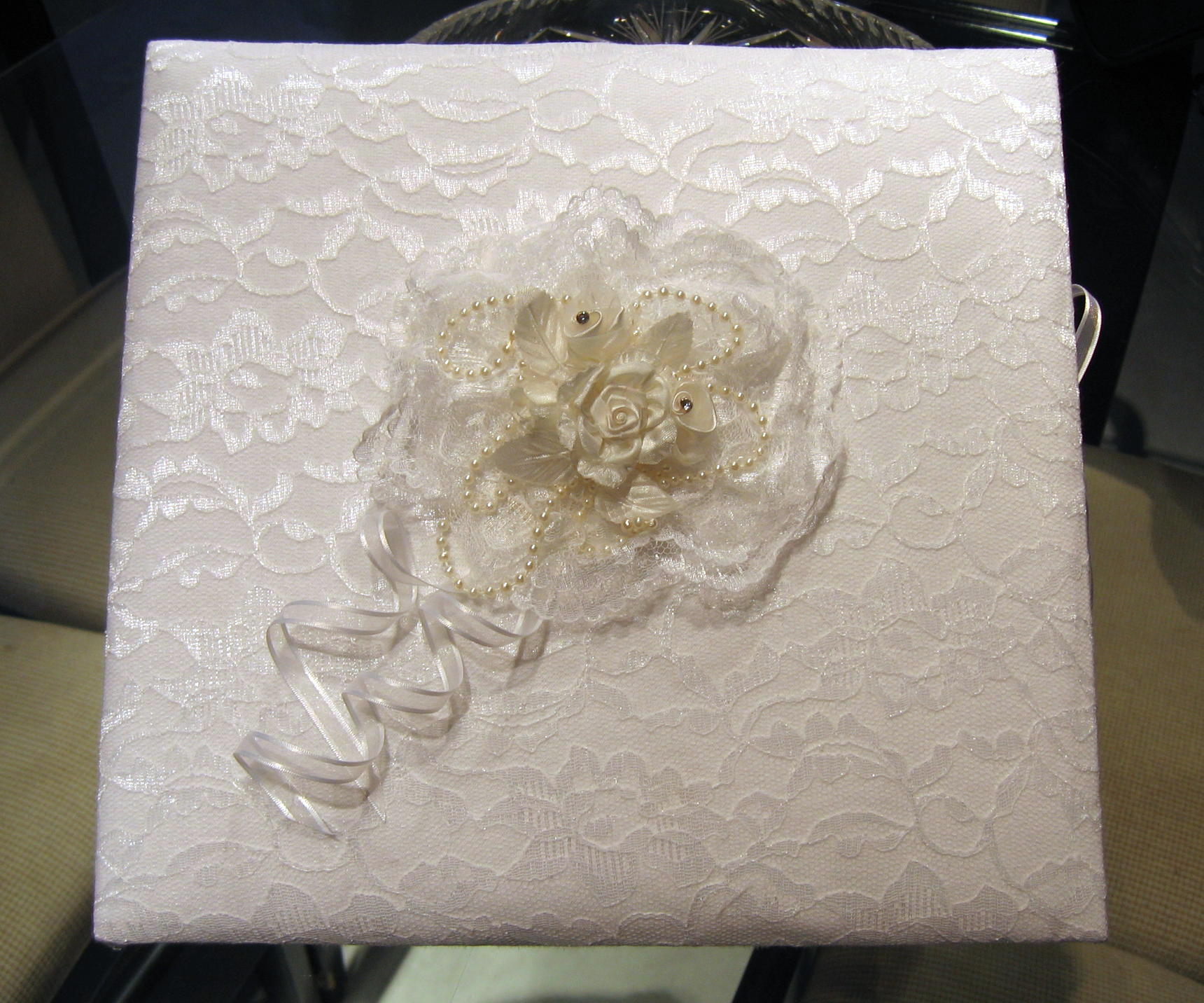 White lace wedding keepsake photo and memory book