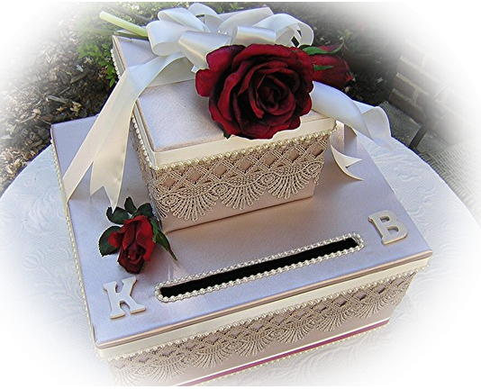 handmade lace and roses wedding card box