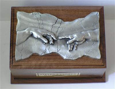 Walnut and Pewter Hand of God Cremation urn