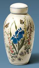 Off white urn with hand painted flowers
