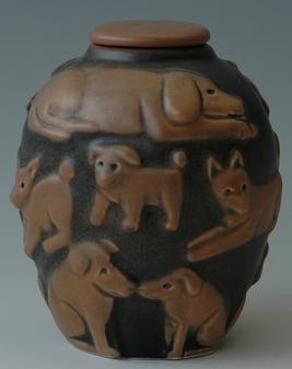 Black and tan custom dog urn