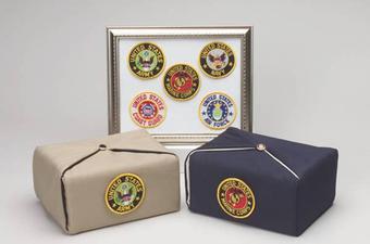 fabric urns with medalion for the military