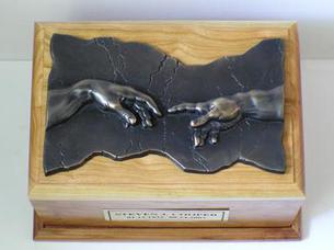 Cherry and Pewter Hand of God Cremation urn