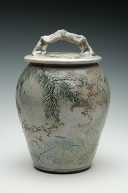 Forest Crackle Raku Urn hand thrown ceramic stoneware cremation urn