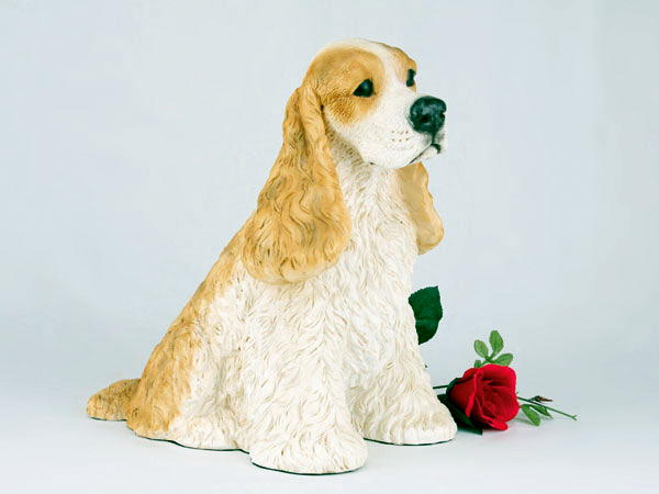 tan and whihite cocker spaniel cremation urn