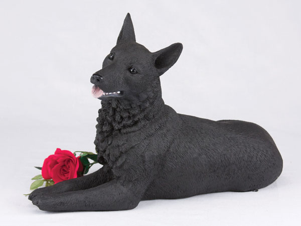 Black shepherd figurine cremation pet urn