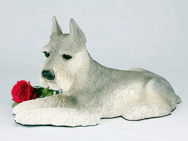 Schnauzer figurine urn , Ears Up, Gray