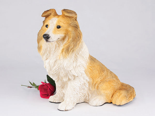 Dog Figurine Urn   Sheltie, Tri-Color 