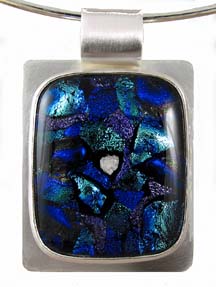blue dechroic glass and sterling silver cremation pendant