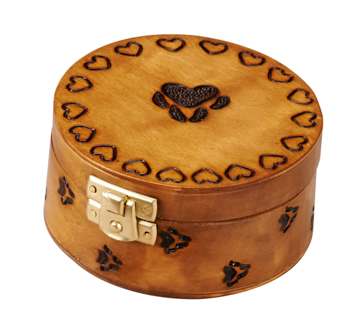 round wood paw print urn