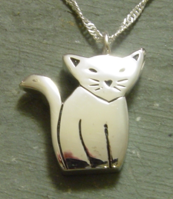 Sterling silver Whimsical cat  cremation jewelry pendan