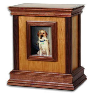 Framed contemporary wood urn