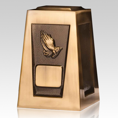 Praying hands pewter urn