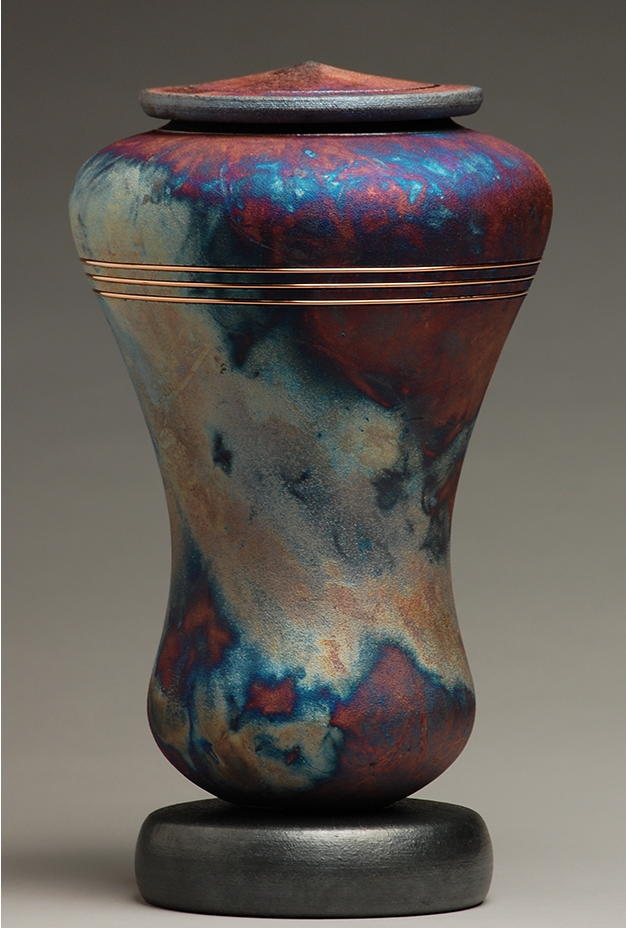 blue raku hand made urn