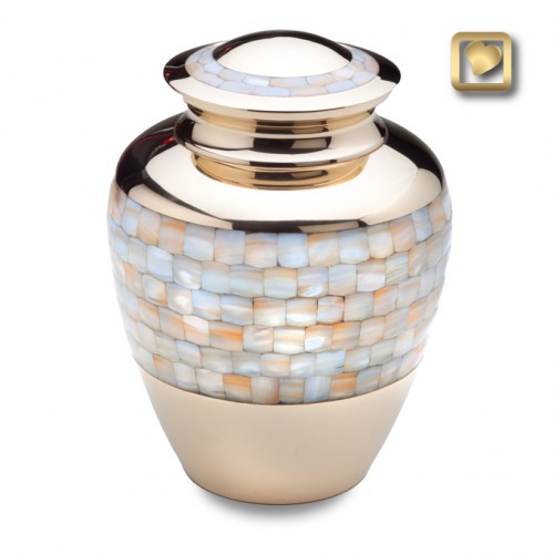 brass and mother of pearl keepsake urn