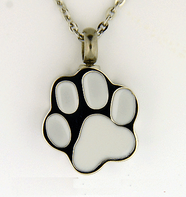 white Paw print  Stainless steel cremation pendant
