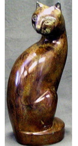 Bronze calico cat figurine urn