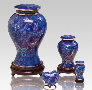 dark blue Cloisonne urn and keepsake set