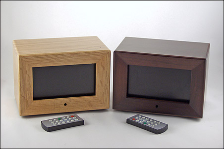 Oak and walnut digital photo frame urns