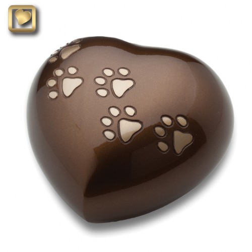 Bronze paw print heart urn