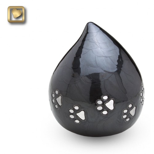 black paw print tear shape pet urn