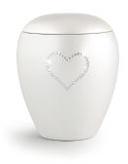 WHITE URN WITH CRYSTAL HEART