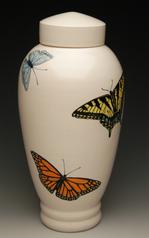Hand painted butterflyceramic cremation urn