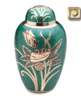 green brass urn withgold flower design
