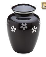 black brass urn with pewter flowers
