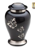 black brass urn with butterflies